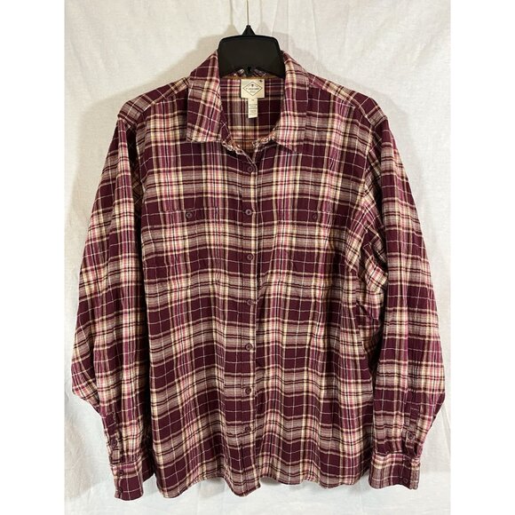 St John’s Bay 3X Maroon Plaid Long Sleeved Button Up Shirt 100% Cotton - Picture 1 of 7